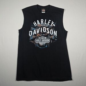 Harley-Davidson 2017 Black Muscle Tee Tank Top Rommel HD Seaford Delaware Size L